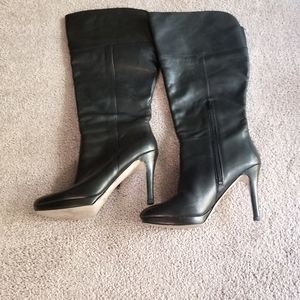 Leather wide calf boots